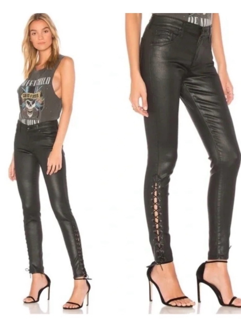 Ag Adriano Goldschmied Farrah Skinny Ankle Black Lace-Up Coated Jeans, 27